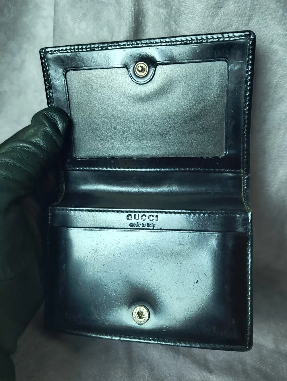 Gucci Black Patent Leather Bifold Vintage Compact Card Case Wallet